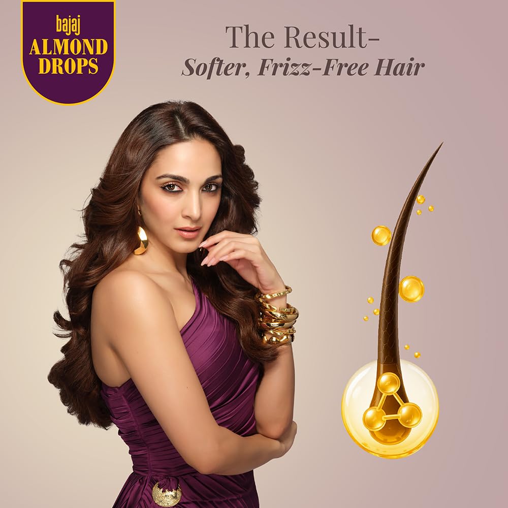 Bajaj Almond Drops Hair Serum 50 ml | With Almond Oil & Vitamin E | Nourishes Dry & Frizzy Hair.