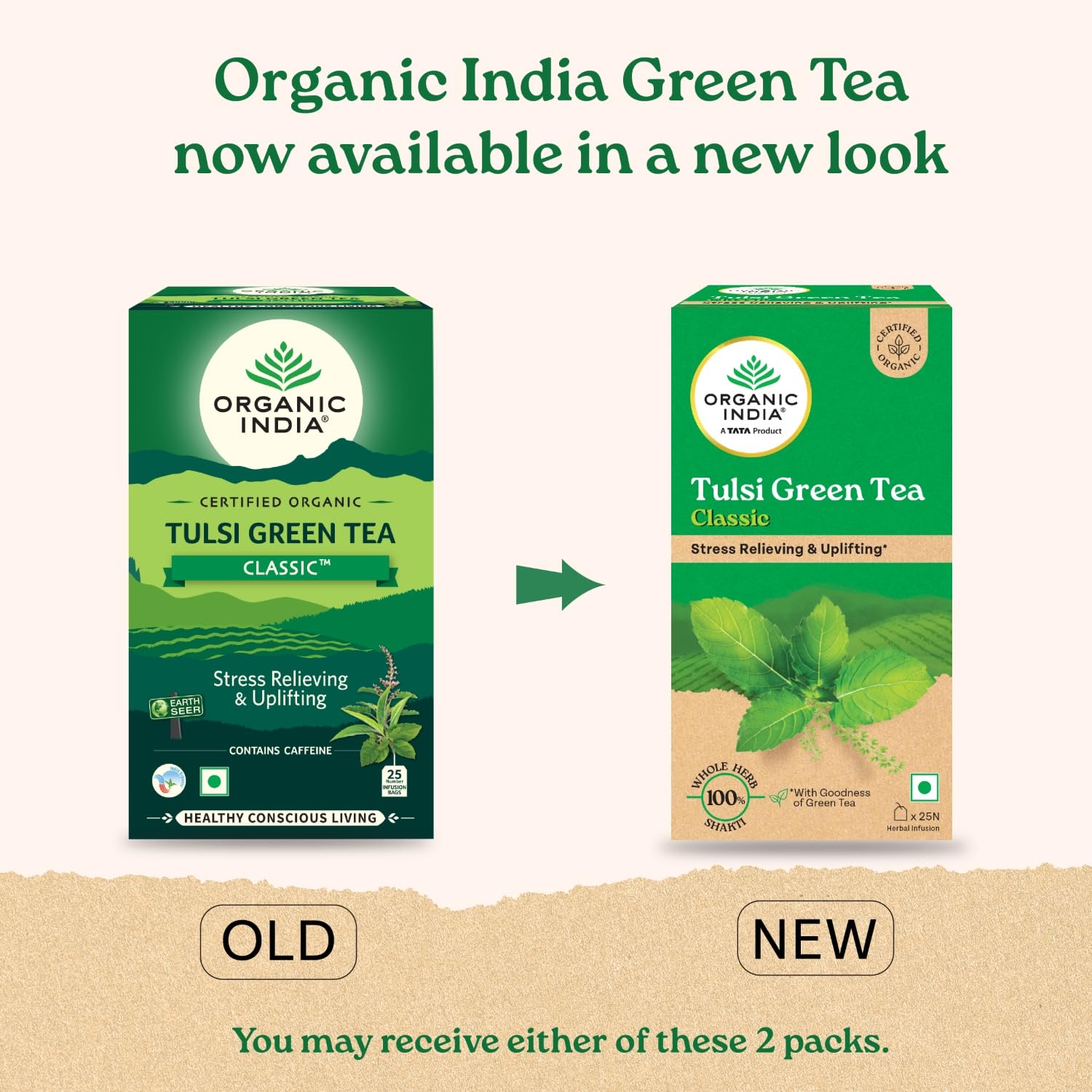 Organic India Tulsi Green Tea Classic - 25 Tea Bags, Uplifts Mood, Rich in Antioxidants, Blend of Rama, Krishna & Vana Tulsi, Certified Organic