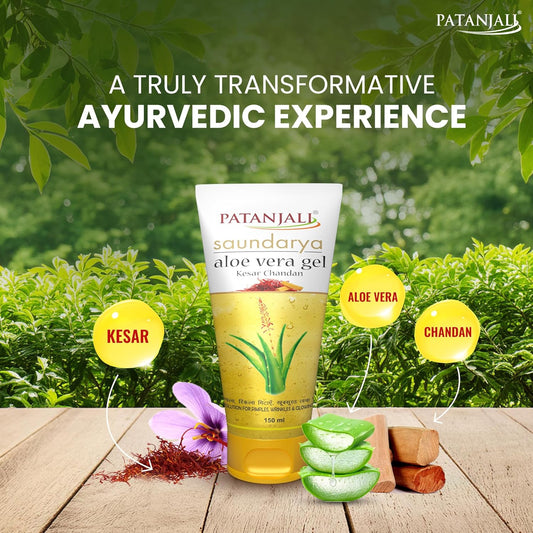 Patanjali Saundarya Aloevera Gel Kesar Chandan 150ml For Men, Women, Anti-Acne & Pimples, For all Skin Types