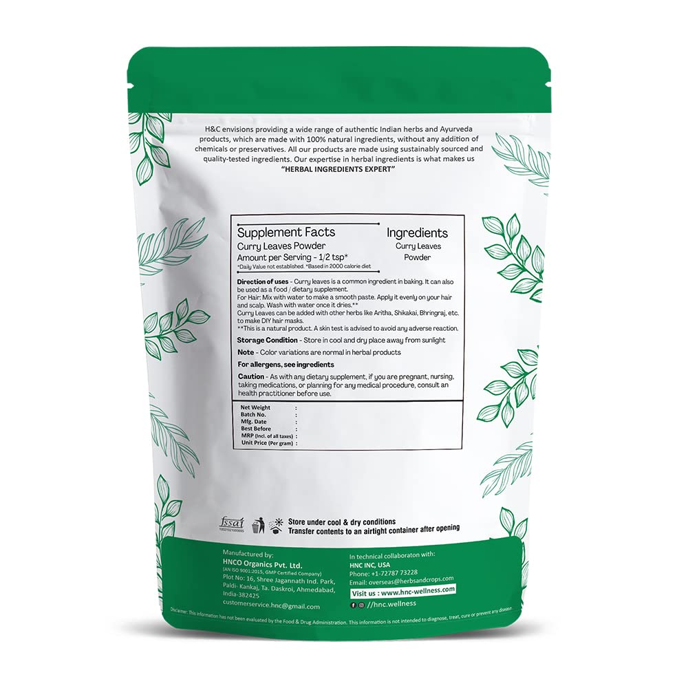 H&C Herbal Ingredients Expert Natural Curry Leaves(Kadi Patta) Powder (Sun Dried & Stemless) 227g for Strong and Shiny Hair