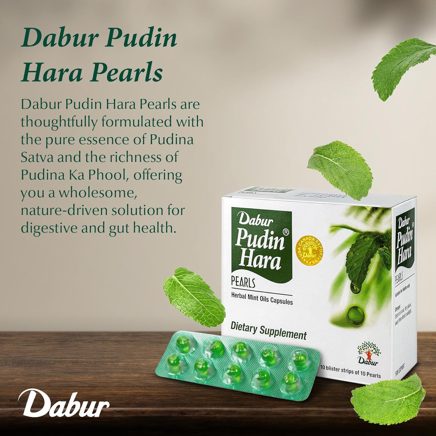 Dabur Pudin Hara Pearls for Gas, Acidity, Indigestion 100 Tablet pack of 10