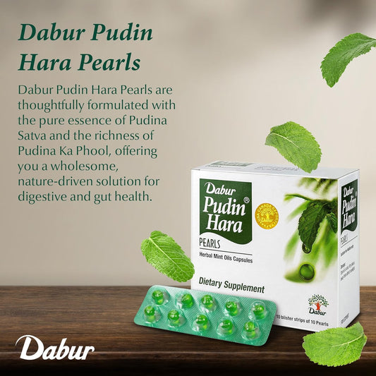Dabur Pudin Hara Pearls for Gas, Acidity, Indigestion 100 Tablet pack of 10