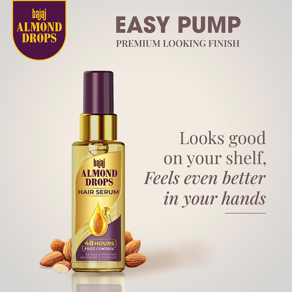 Bajaj Almond Drops Hair Serum 100 ml | With Almond Oil & Vitamin E | Nourishes Dry & Frizzy Hair.