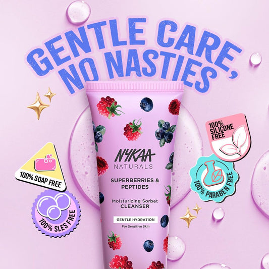 Nykaa Superberries & Peptides Moisturizing Sorbet Cleanser, Gentle Hydration Face Wash for Sensitive Skin, 100ml
