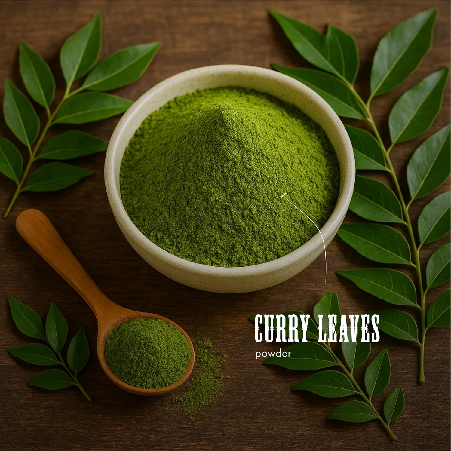 H&C Herbal Ingredients Expert Natural Curry Leaves(Kadi Patta) Powder (Sun Dried & Stemless) 227g for Strong and Shiny Hair