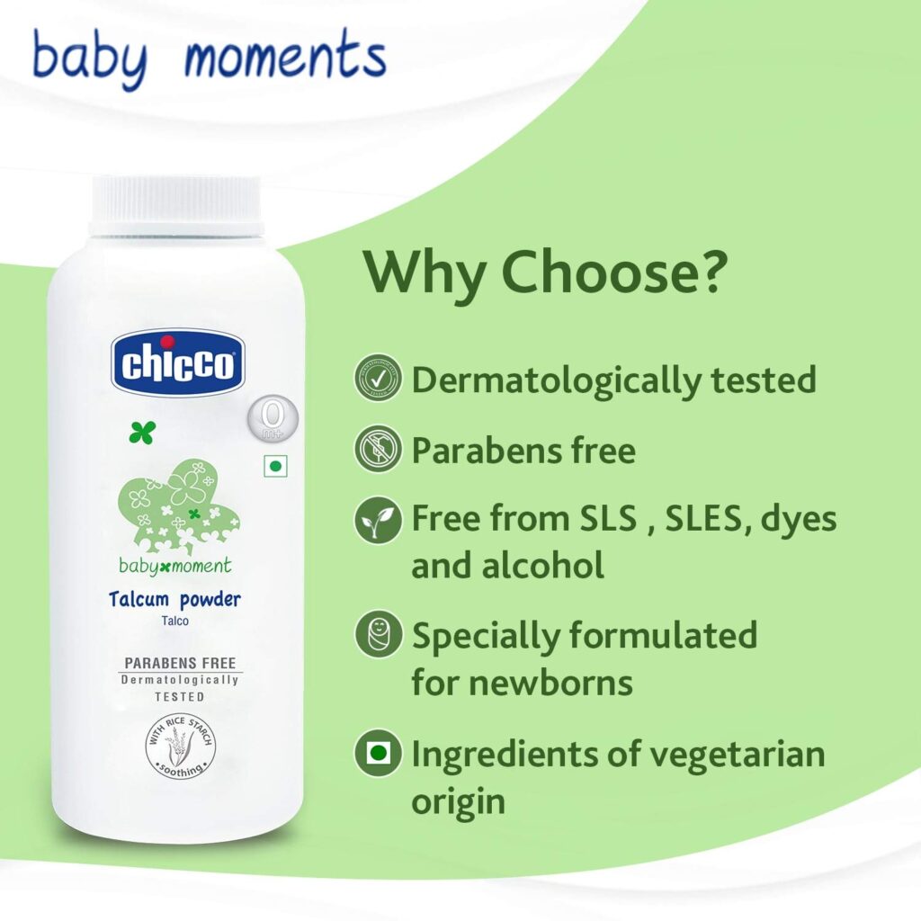 Chicco Baby Moments Talcum Powder, 0m+(150 g) Soothes and Moisturises Baby’s Skin