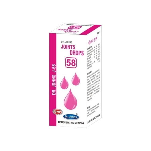 Dr Johns Homeopathic J 58 Joints Drops (30ml) Pain in wrists, Knee (patellar) & ankle.