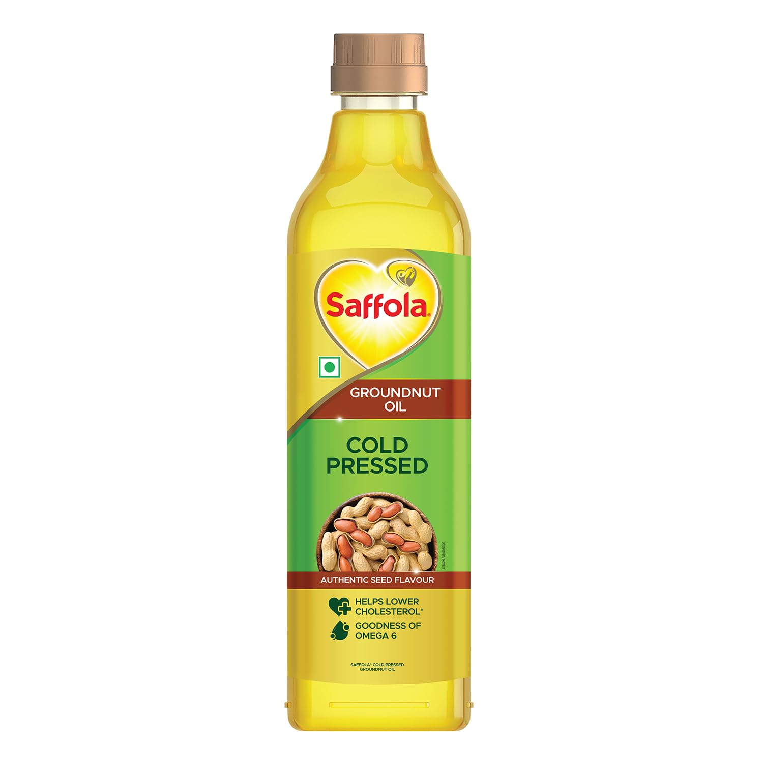 Saffola Cold Pressed Groundnut Oil | 100% Cold Pressed Groundnut Oil | Unrefined, 0 trans fat, Chemical free | Helps Lower Cholesterol, Goodness of Omega 6 & Authentic Seed Flavour | 1L Pet Bottle