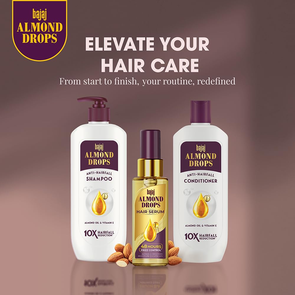 Bajaj Almond Drops Hair Serum 100 ml | With Almond Oil & Vitamin E | Nourishes Dry & Frizzy Hair.