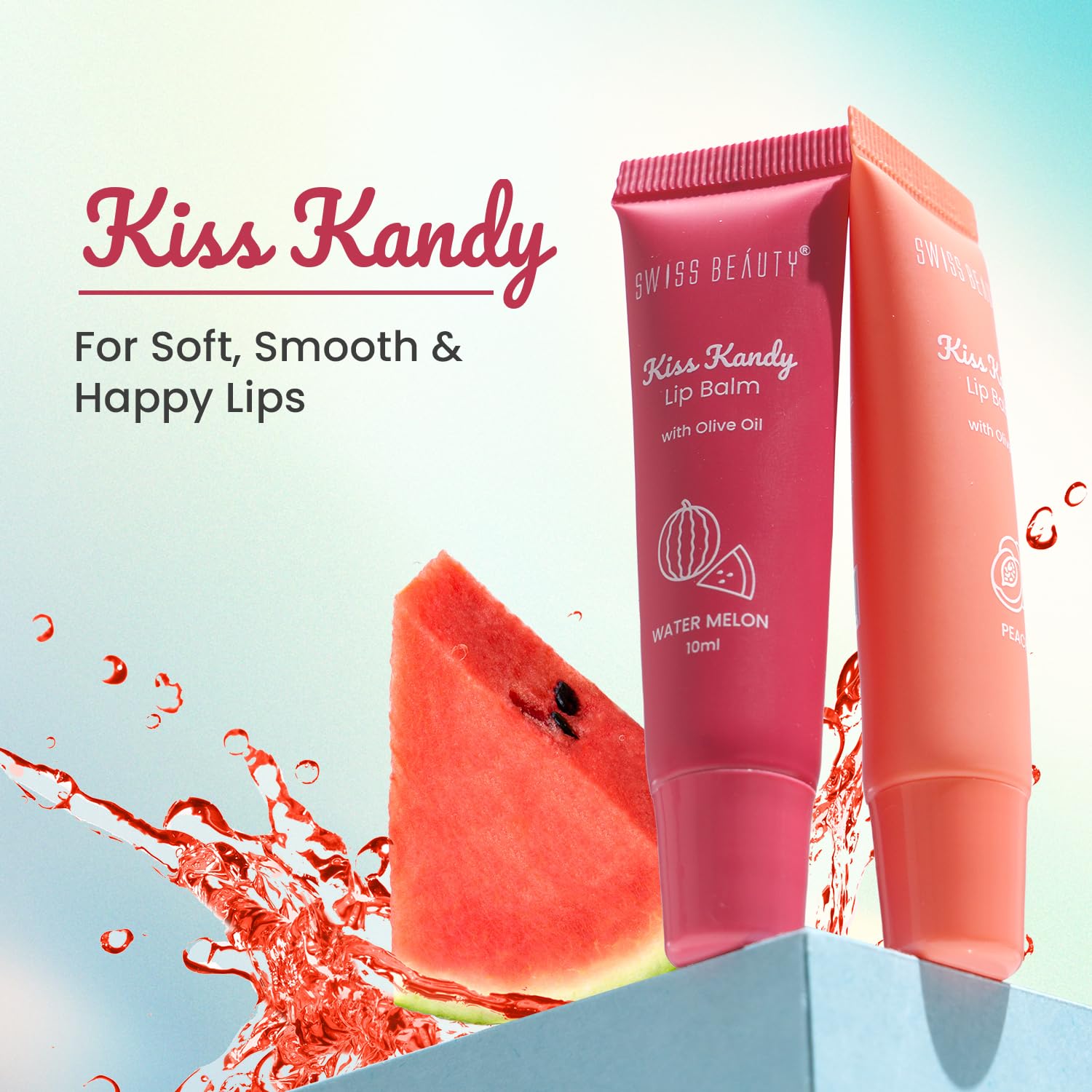 Swiss Beauty Kiss Kandy Tinted Lip Balm | Moisturising Non-Sticky Formula with Olive Oil & Vitamin E | Soft, Smooth & Hydrated Lips All Day | Peach, 10ml