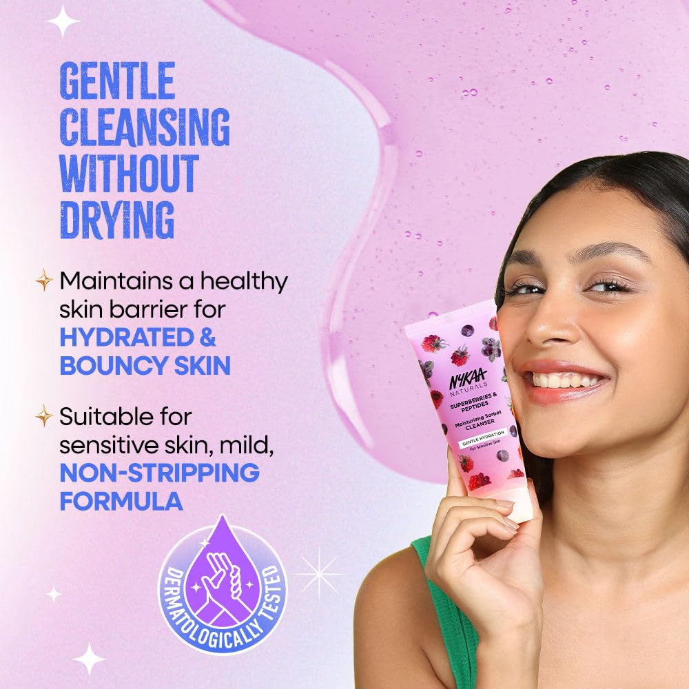 Nykaa Superberries & Peptides Moisturizing Sorbet Cleanser, Gentle Hydration Face Wash for Sensitive Skin, 100ml