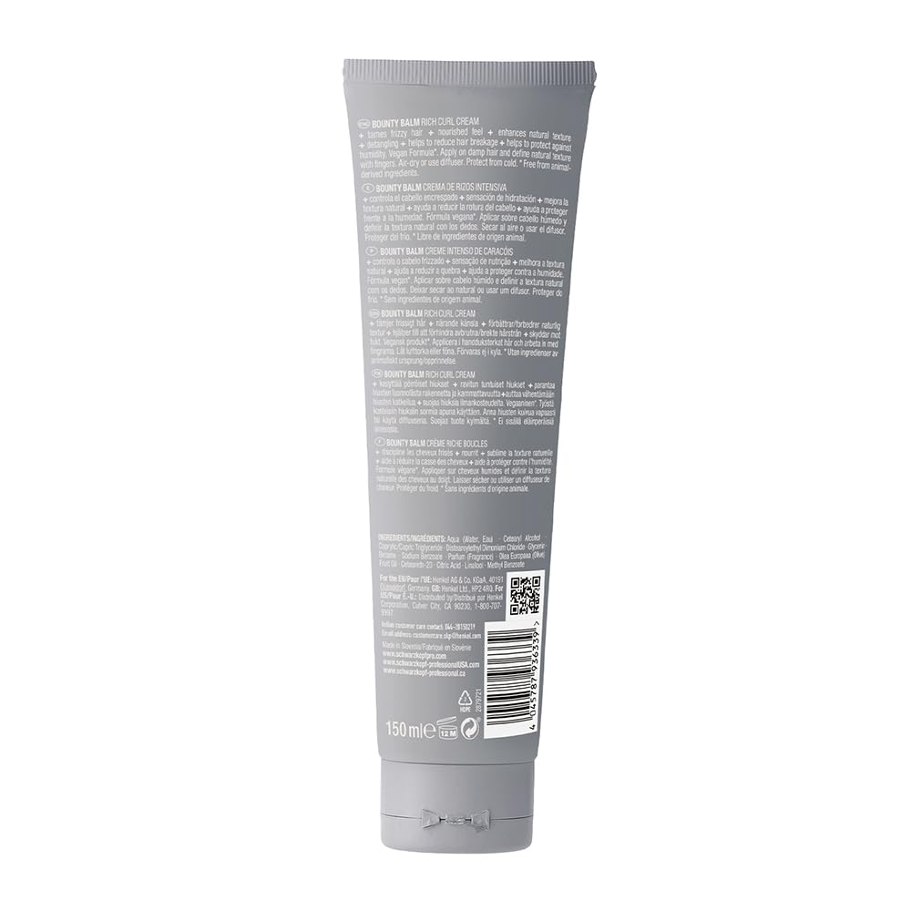 Schwarzkopf Professional OSiS+ Bounty Balm Rich Curl Cream For Taming and Enhanceing The Curly and Wavy Hair | Adds Shine & Softness With Glycerin, Red Algae, and Brown Algae Derivative - 150ml