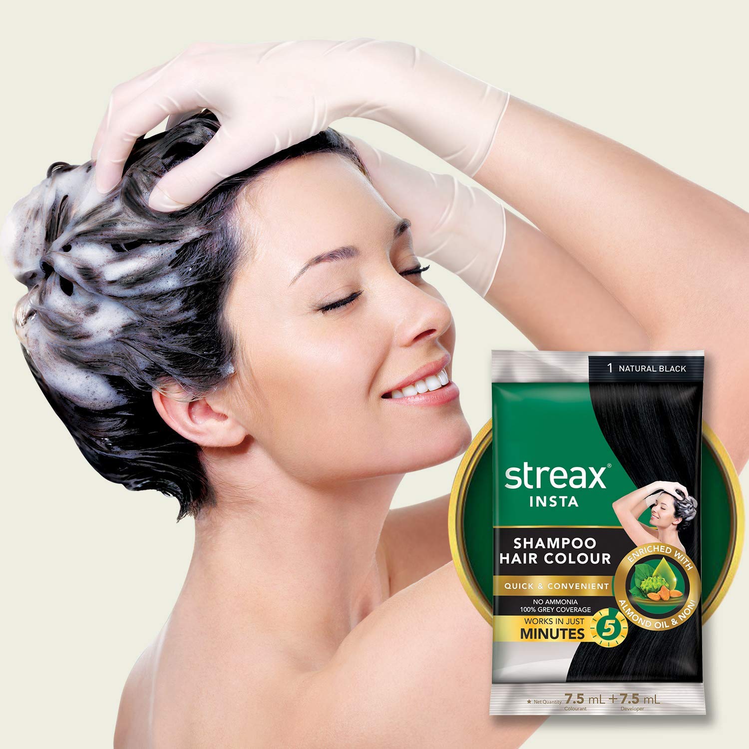 Streax Insta Shampoo Hair Colour For Men & Women | Enriched With Almond Oil & Noni Extracts | Long-Lasting Instant Colour | Natural Black, 15 ml (Pack of 24)