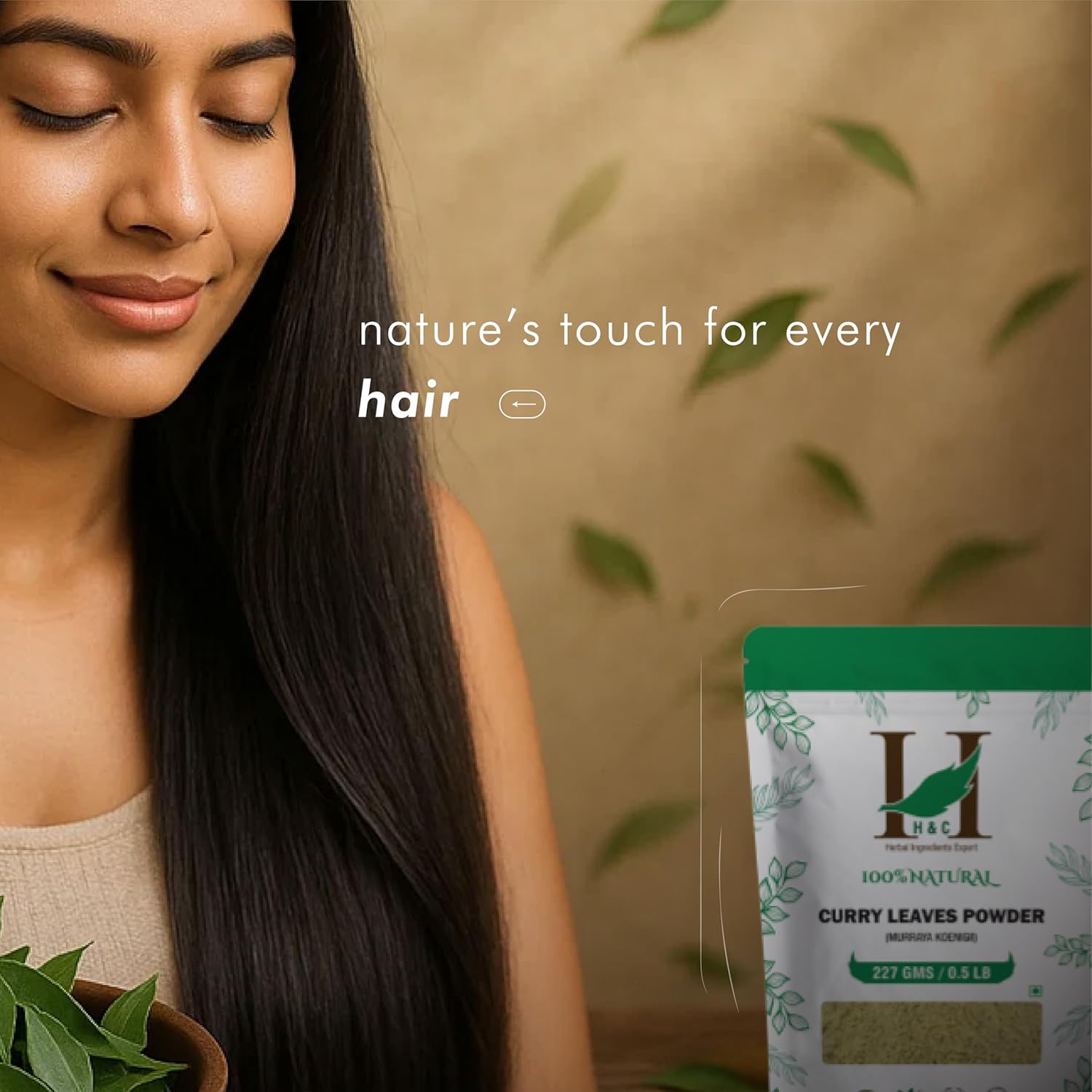H&C Herbal Ingredients Expert Natural Curry Leaves(Kadi Patta) Powder (Sun Dried & Stemless) 227g for Strong and Shiny Hair