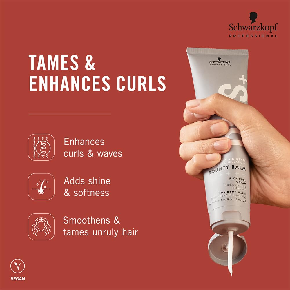 Schwarzkopf Professional OSiS+ Bounty Balm Rich Curl Cream For Taming and Enhanceing The Curly and Wavy Hair | Adds Shine & Softness With Glycerin, Red Algae, and Brown Algae Derivative - 150ml