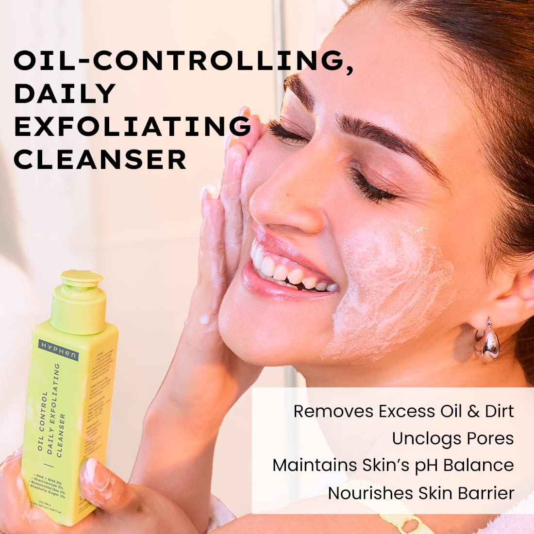 Hyphen Oil Control Daily Exfoliating Cleanser 2% AHA + BHA Salicylic Acid Face Wash For Oily Skin & Acne (100ml)