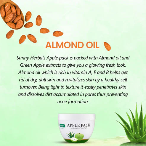 Bakson’s Sunny Apple Pack with Aloe Vera Almond Oil, Green Apple 150gm for scars pimples dark spots