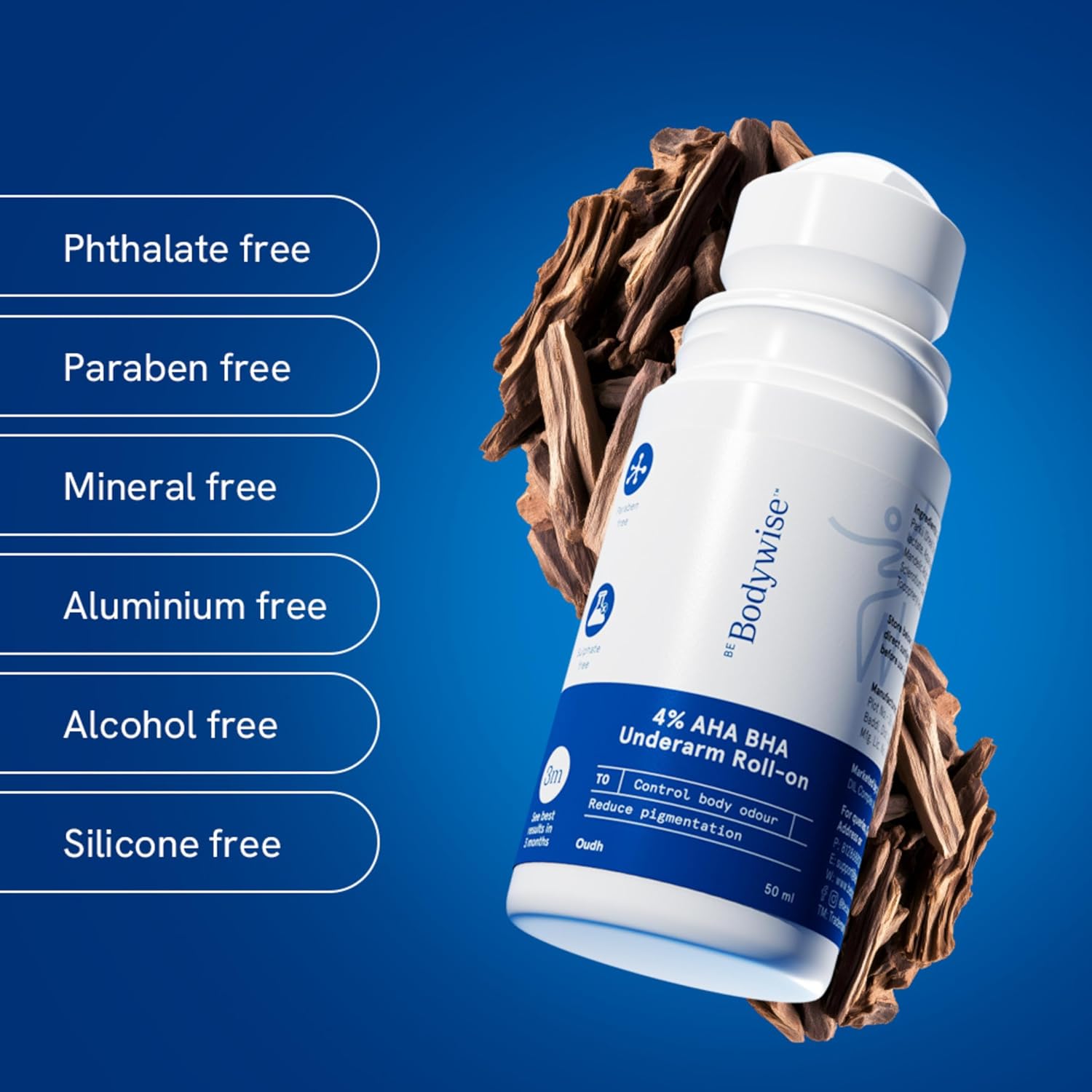 BeBodywise 4% AHA BHA Underarm Roll On (Oudh Fragrance) - 50 ml