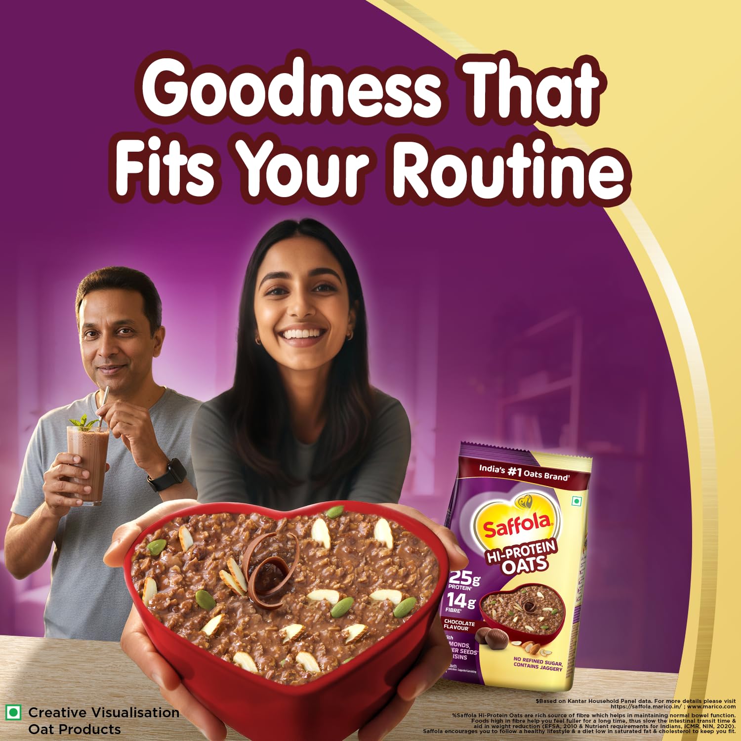 Saffola 25g High Protein Oats | 14g High Fibre | 1kg | Chocolate flavour | No Refined Sugar |