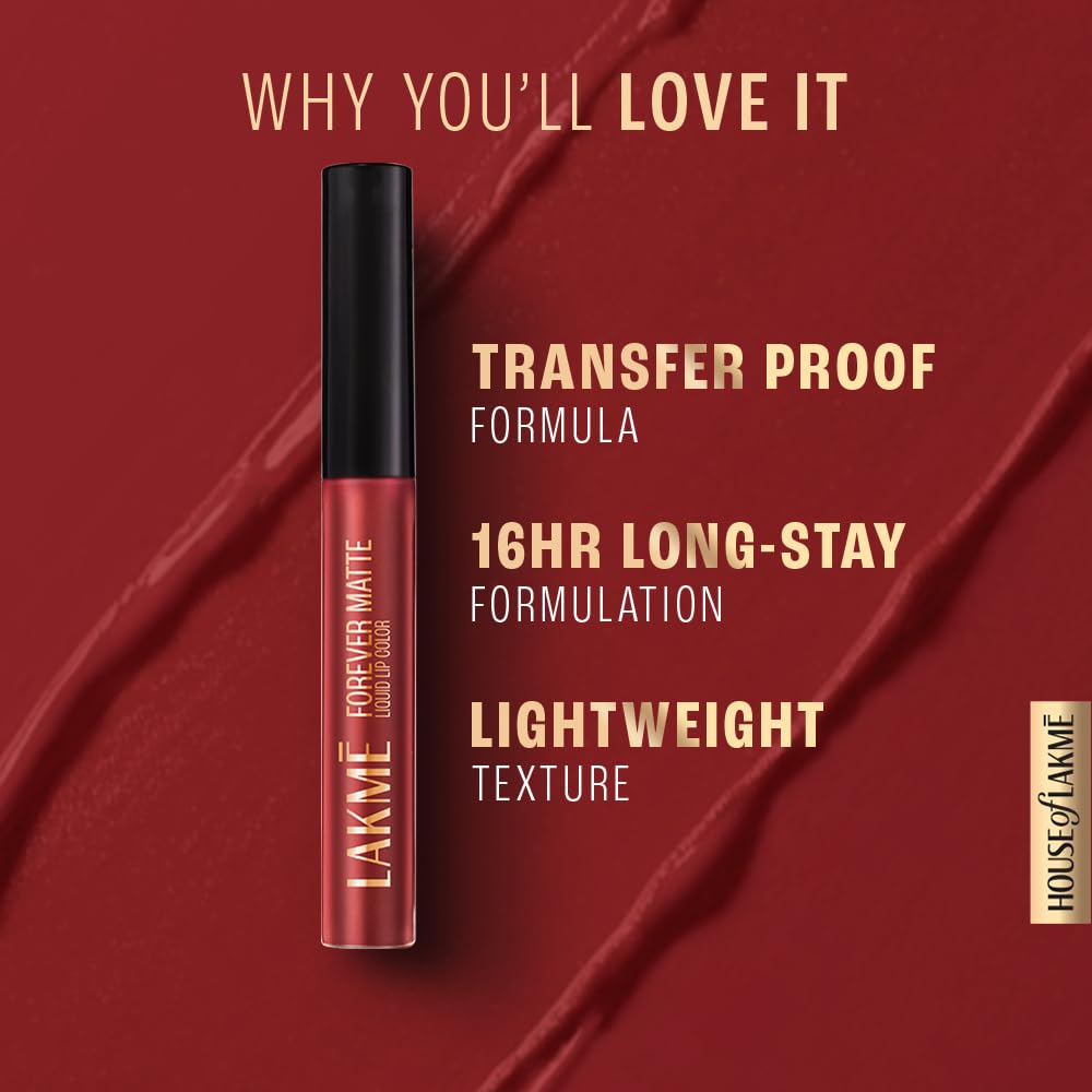LAKME LAKM Lakme Forever Matte Liquid Lip Colour, Long-Lasting Lipstick, Lightweight & Transferproof, Smudgeproof - Nude Latte 5.6ml