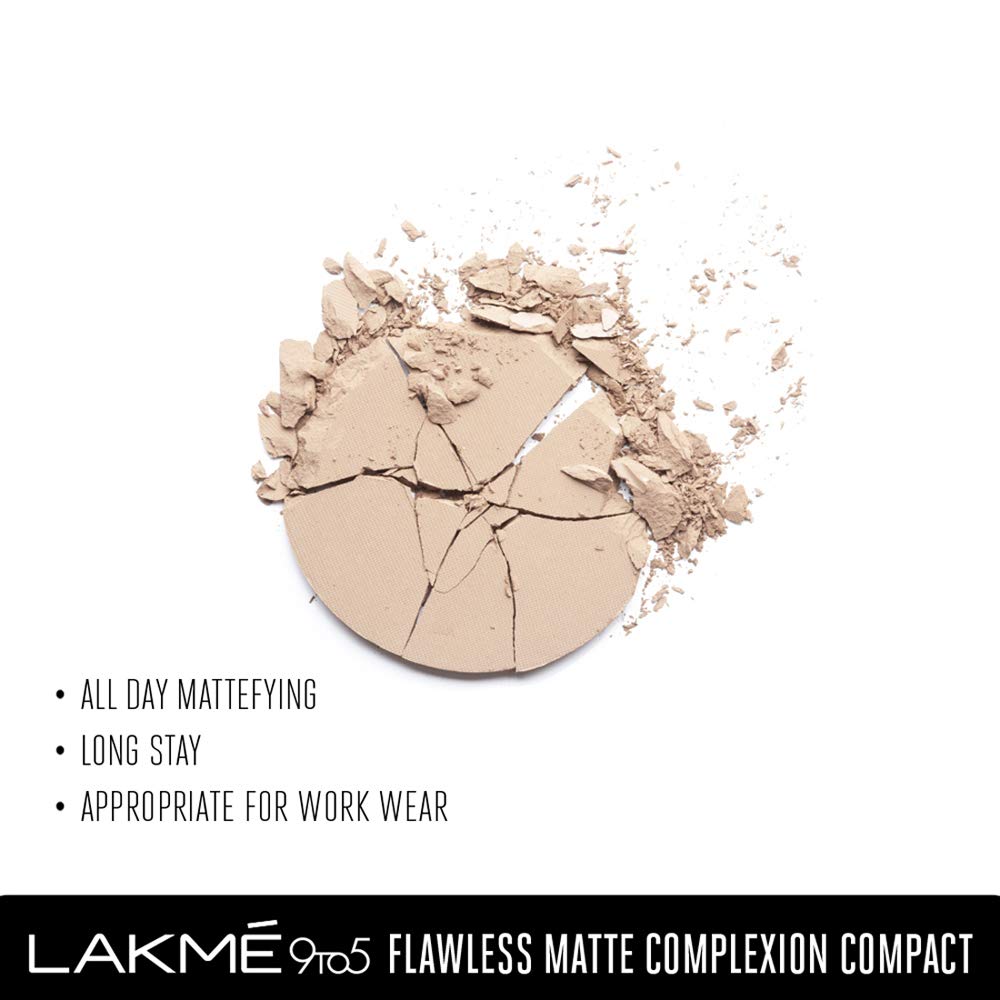 Lakme 9 to 5 Flawless Matte Complexion Compact Powder|| Melon|| Absorbs Oil|| Conceals & Gives Radiant Skin - All Day Matte Finish Face Makeup|| 8 g