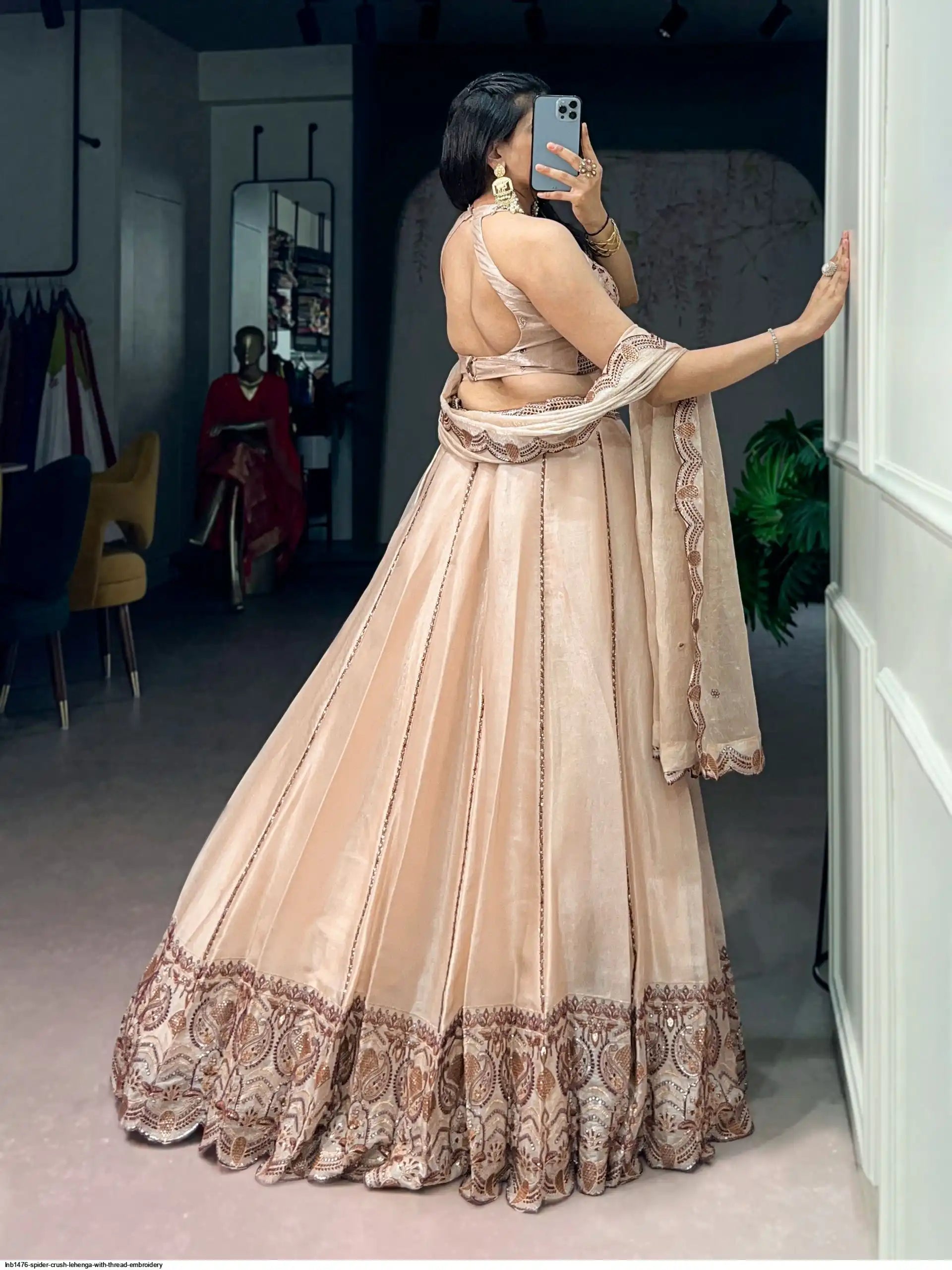 LNB1476 SPIDER CRUSH LEHENGA WITH THREAD EMBROIDERY