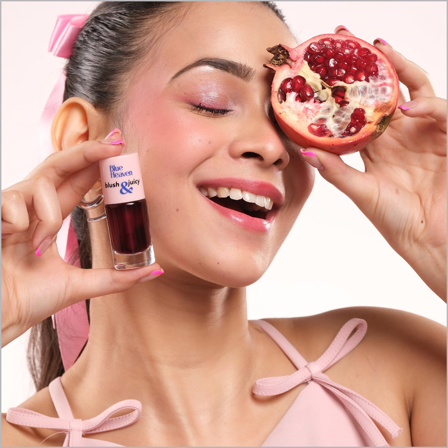Blue Heaven Blush & Juicy Lip & Cheek Tint Infused with Pomegranate & Strawberry Extract | Multipurpose 3 in 1 Lip Tint | Long Lasting, Water Proof & Hydrating Liquid Blush, Berry Juice, 9ml