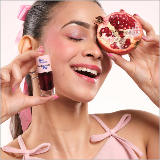 Blue Heaven Blush & Juicy Lip & Cheek Tint Infused with Pomegranate & Strawberry Extract | Multipurpose 3 in 1 Lip Tint | Long Lasting, Water Proof & Hydrating Liquid Blush, Berry Juice, 9ml
