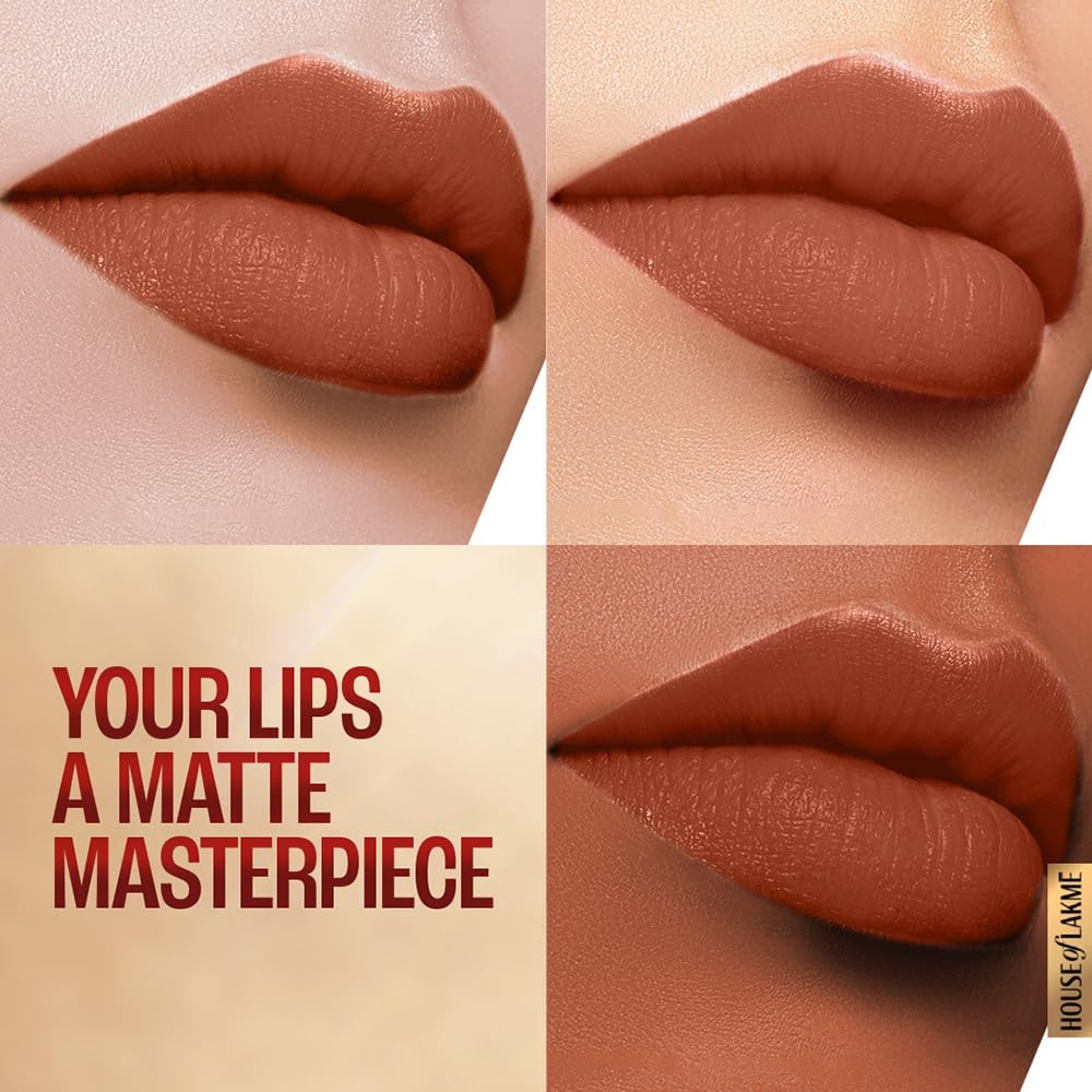 LAKME Powerplay Priming Matte Lipstick, Smooth Matte Finish, Lightweight Lipstick, Smudgeproof, Lasts 16hrs, Hydrates Lips, Caramel Latte, 3.6g