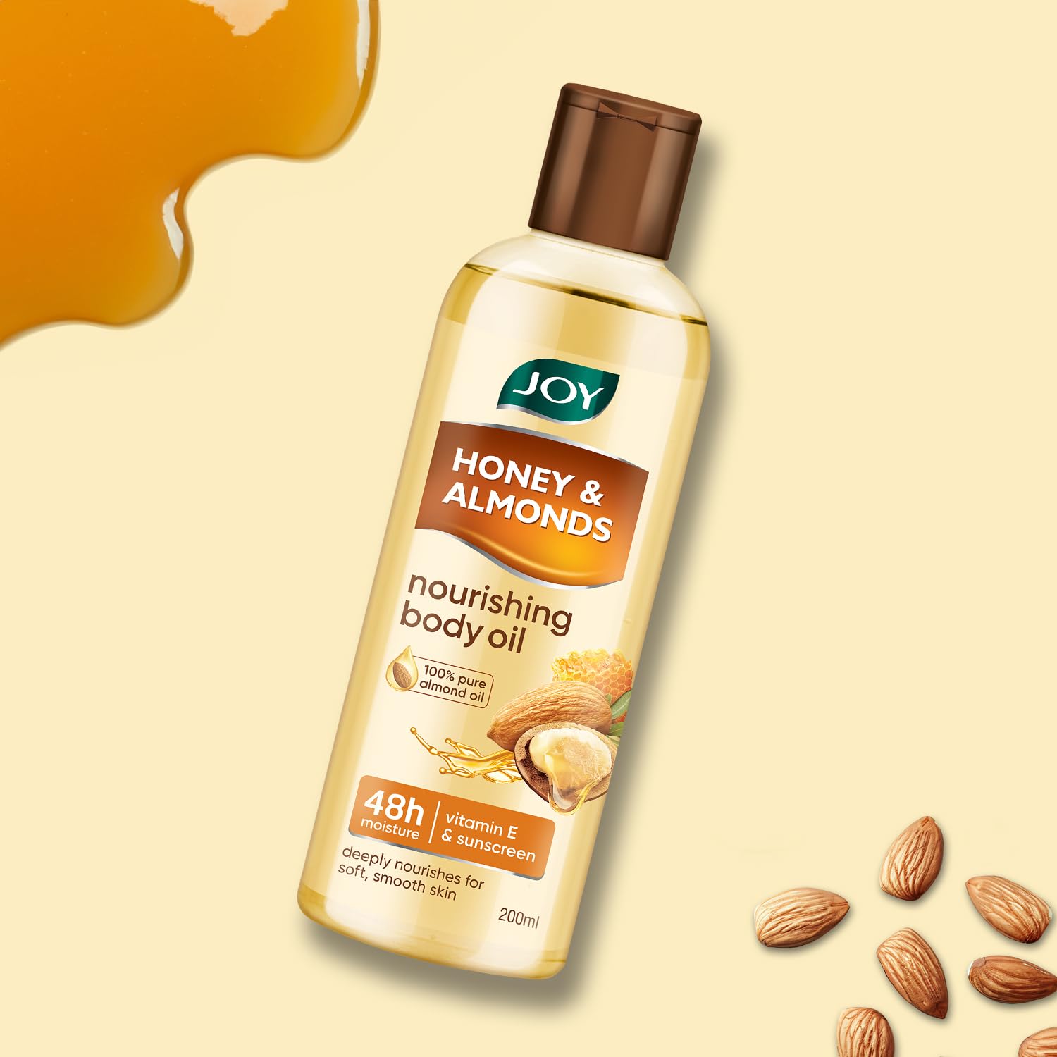 Joy Honey & Almonds Body Oil – After-Bath Daily-Use Badam Massage Oil with Vitamin E & Sunscreen | Full-Body Relaxation, Dry-Skin & Winter Moisture | 200 ml