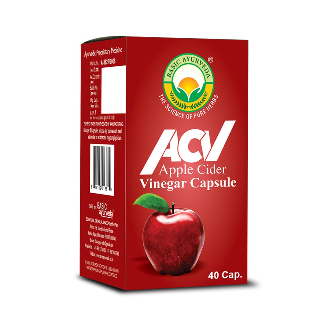 Basic Ayurveda Apple Cider Vinegar Capsule 40 Capsules For digestion, skin health, weight loss