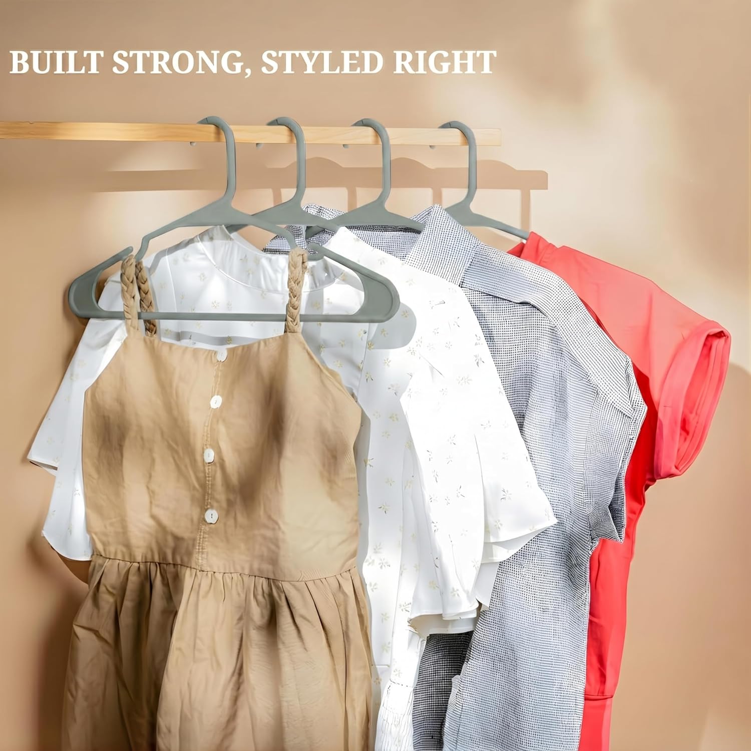 Hang Studio 16 Plastic Hangers for Clothes Hanging for Wardrobe - Cloth Hanger for Wall - Multipurpose Balcony Plastic Hanging Set for Shirts, Dress, Coats, Underwear, Pants, Suits (Green)