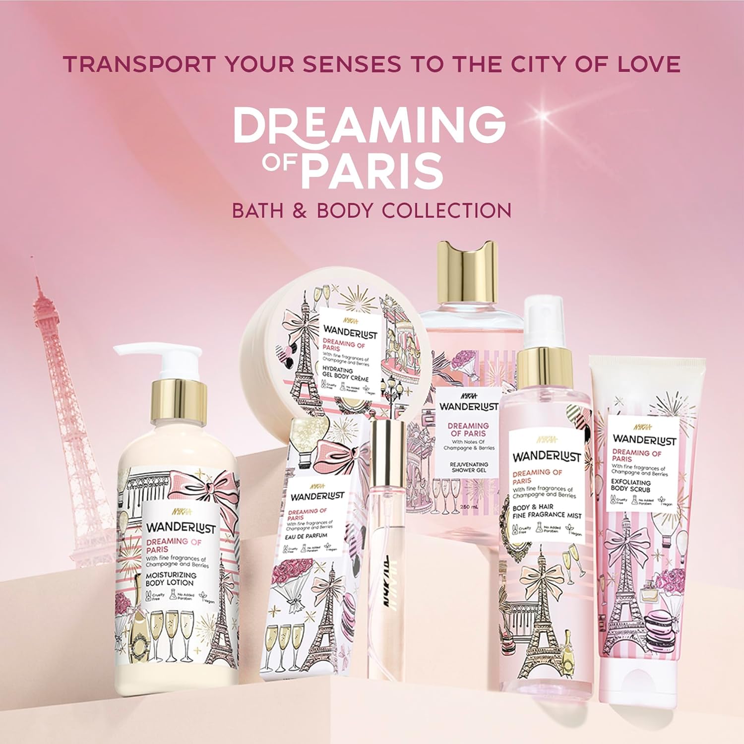 Nykaa Wanderlust Dreaming of Paris Fruity Clensing Shower Gel, Champagne & Berries Fragrance, Vegan, Cruelty-Free, No Parabens, Rejuvenating Body Wash for Women