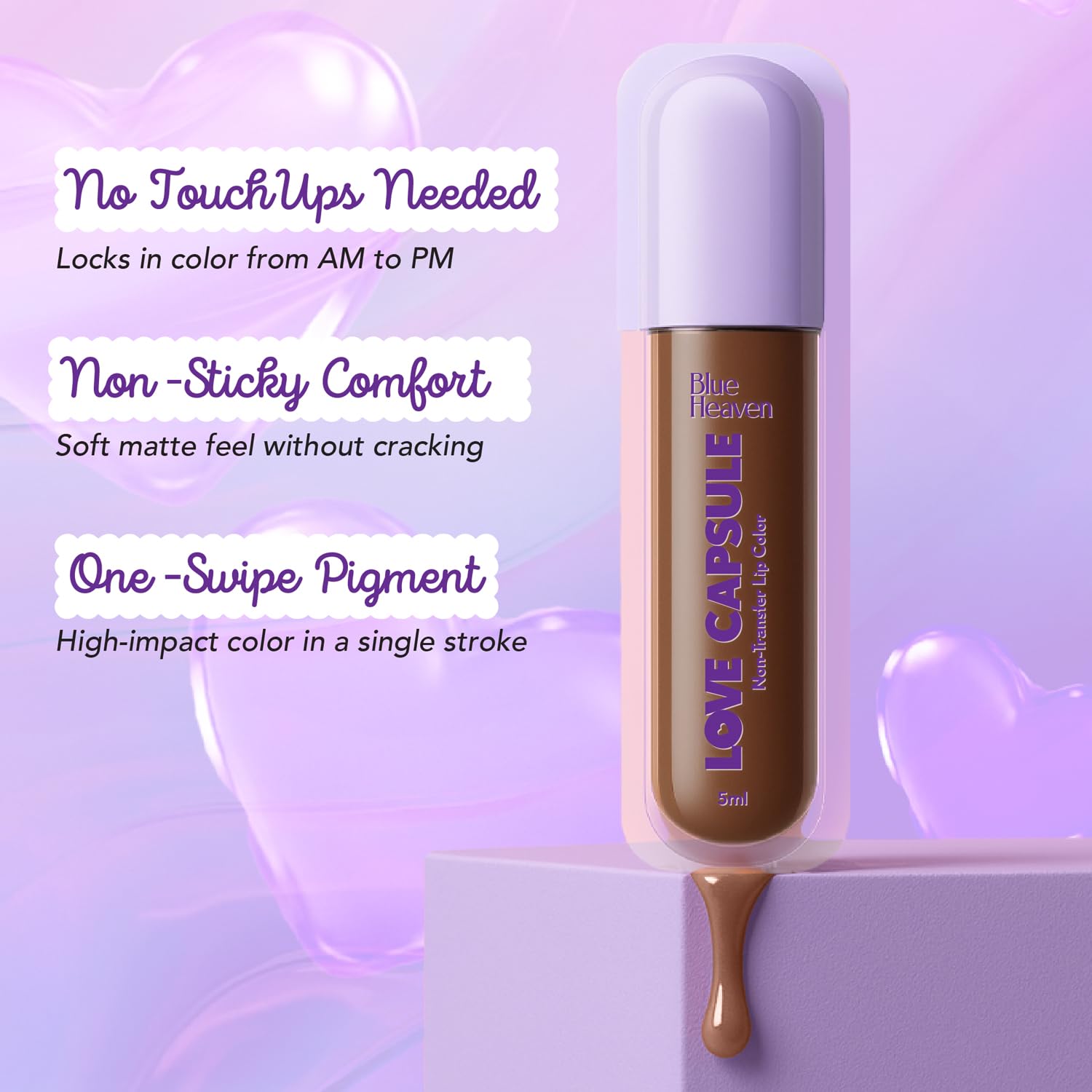 Blue Heaven Love Capsule Non Transfer Lip Colour | Intense Color Payoff | Long Lasting | One Swipe Formula | Liquid lipstick Waterproof & Smudge Proof | Exclusive Pink, 5ml