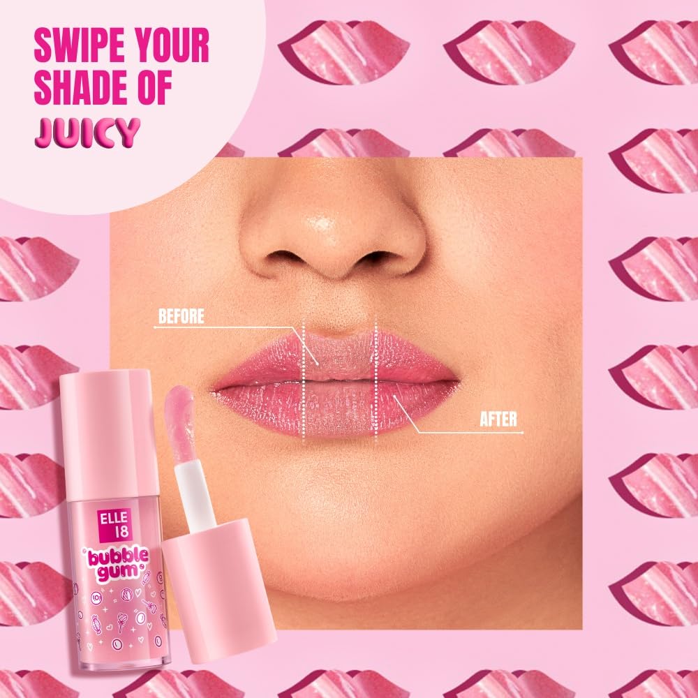 Elle 18 Bubblegum Lip Jelly, Lip Gloss - Cherry, Pigmented, Fuller Lips|5 ml