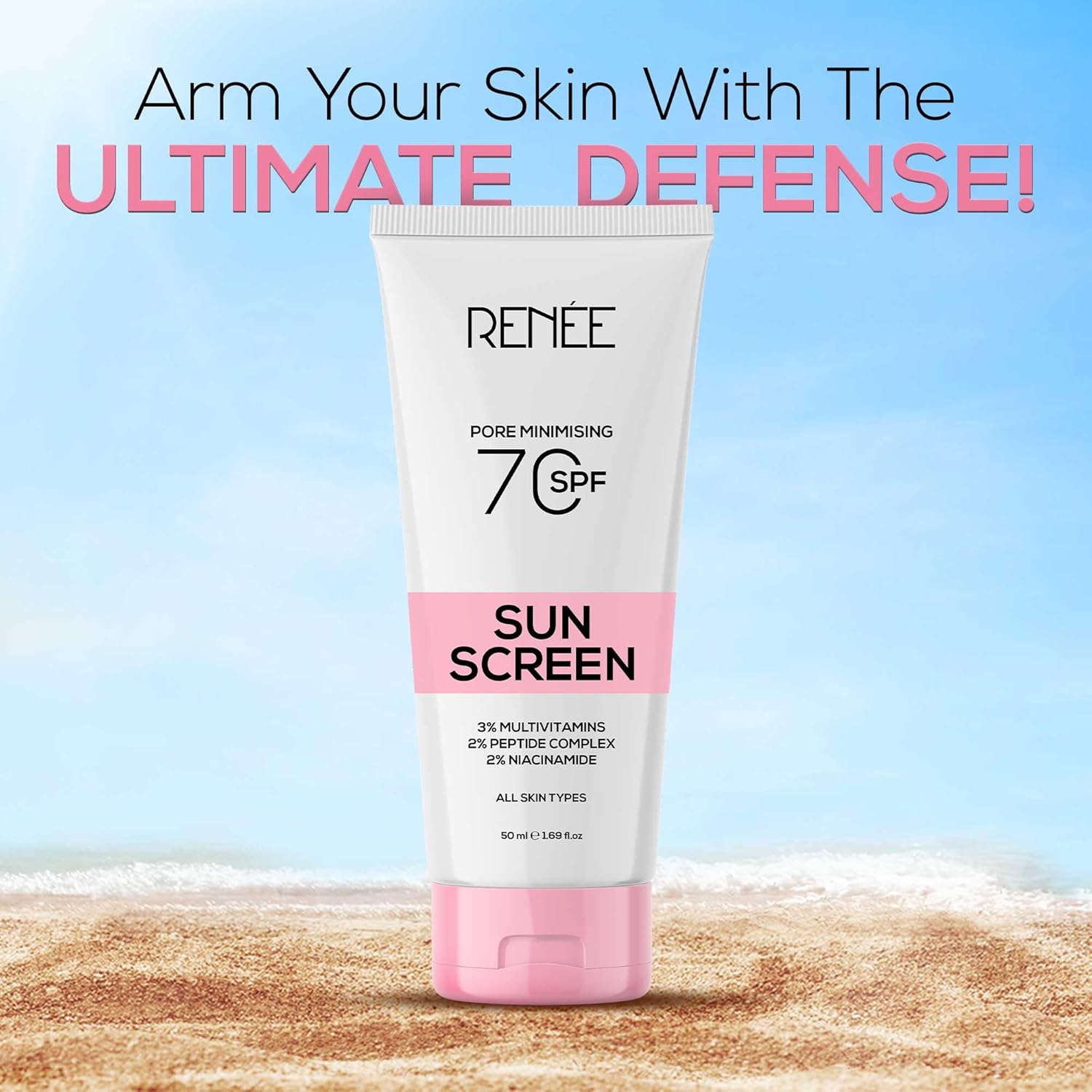 RENEE Pore Minimizing Sunscreen SPF 70 With 2% Niacinamide, 2% Peptide & 3% Multivitamins, 50Ml