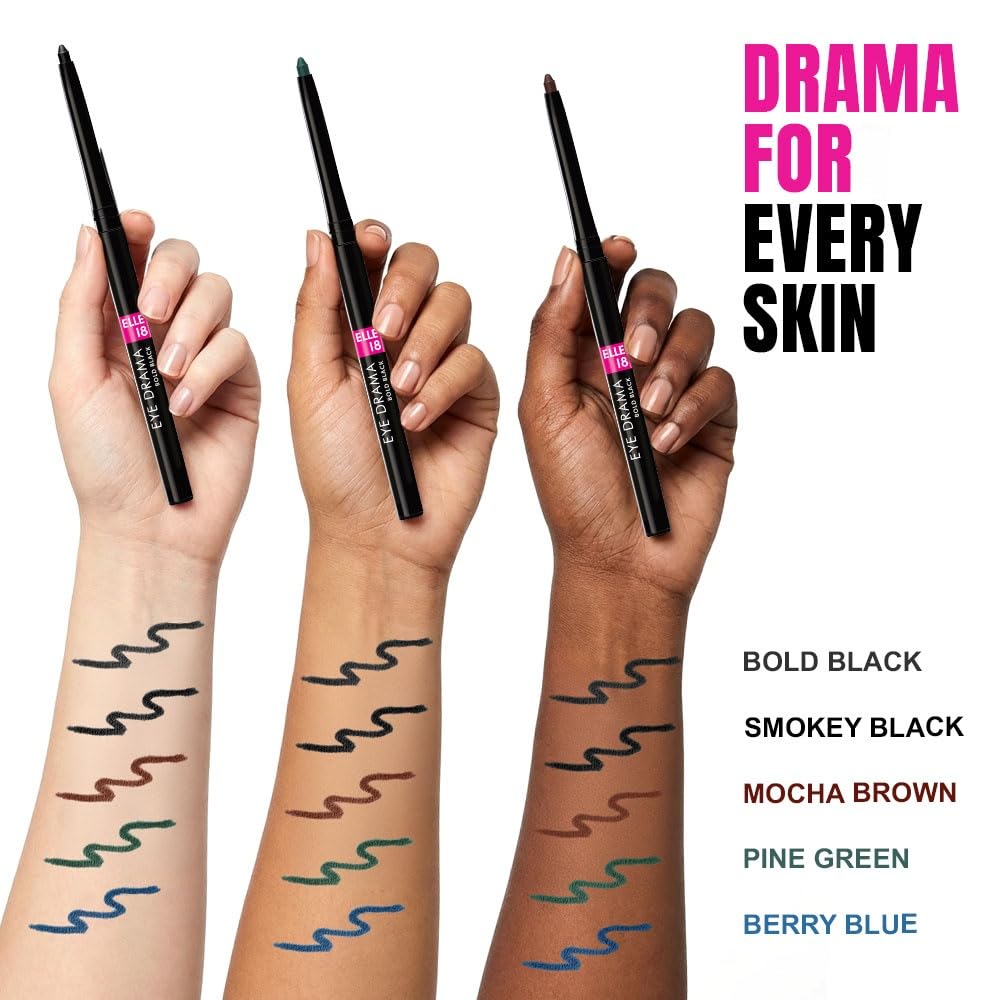 Elle 18 Eye Drama Kajal|| Super Black- Smudge-Proof|| Waterproof|| 0.35 g