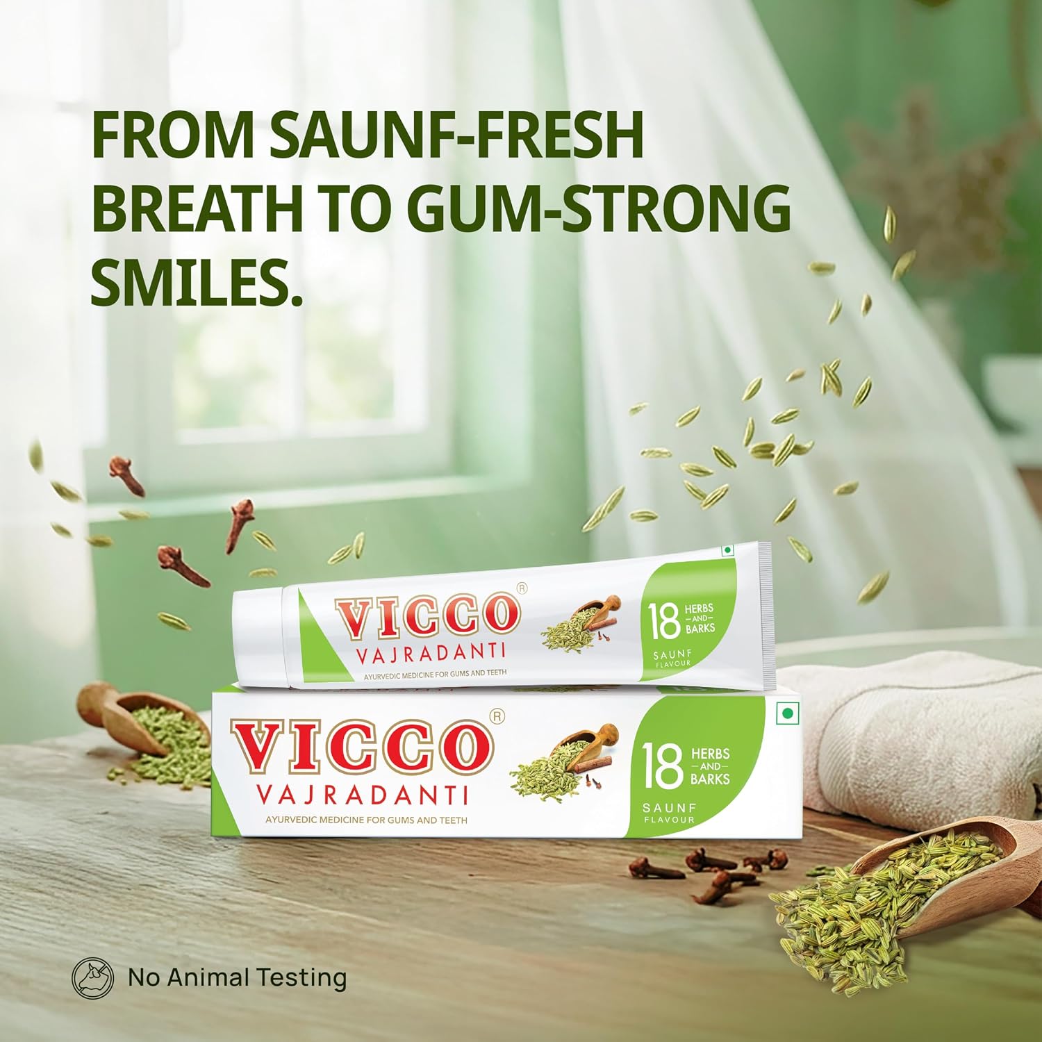 Vicco Vajradanti Paste in Saunf Flavour I With 18 Ayurvedic Herbs & Barks I Fennel Freshness I Healthy Gums & Long-Lasting Breath Protection | 160 gms
