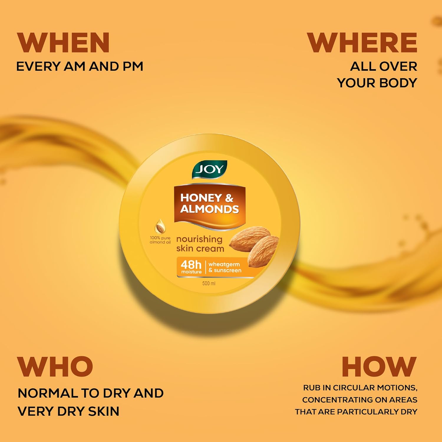 Joy Honey & Almonds Deep Nourishing Moisturizer for Dry Skin | Skin Cream for Face, Hands & Body | Contains Natural Sunscreen for Glowing Skin | Retains Natural Moisture Balance, 500ml