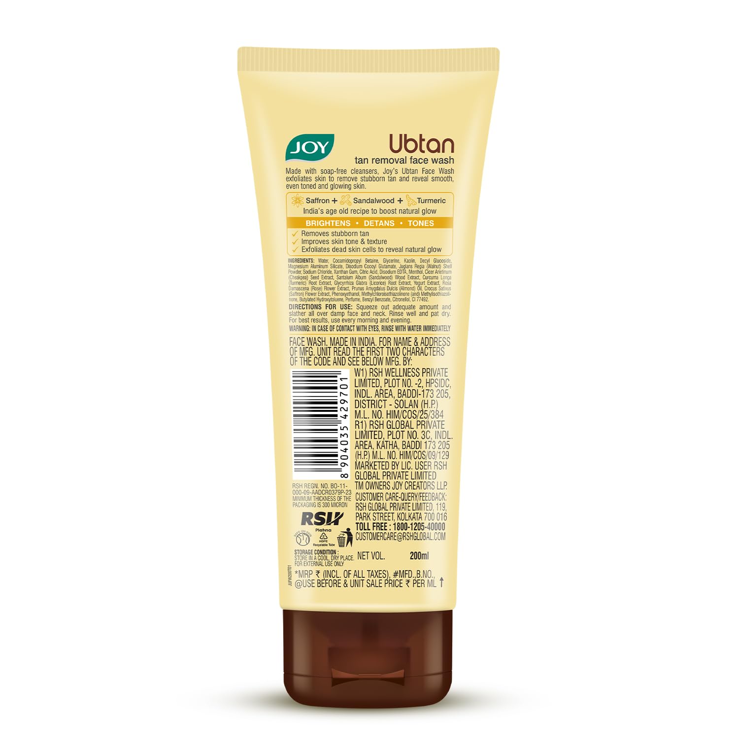 Joy Ubtan Tan Removal Face Wash 200ml
