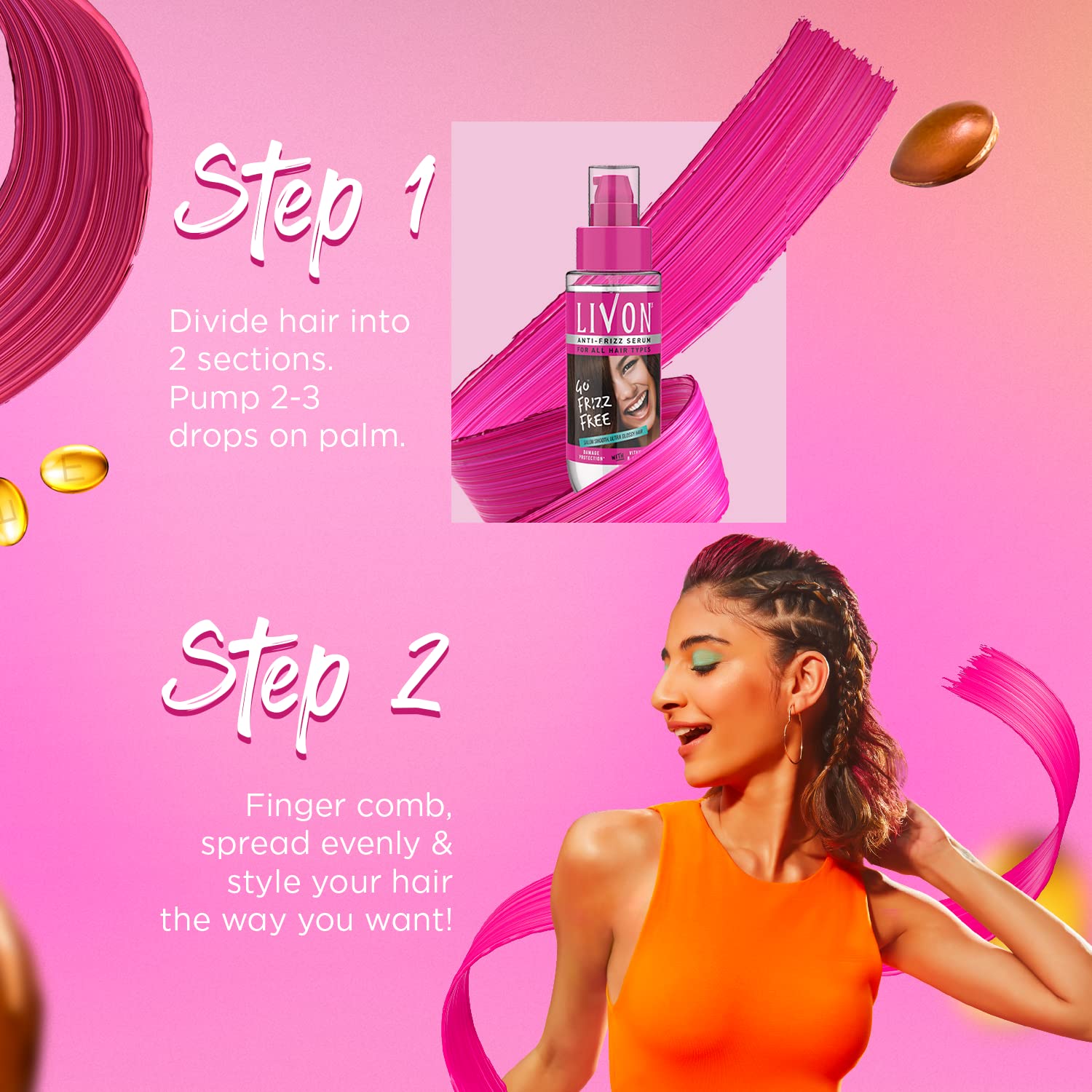 Livon Hair Serum For Women | All Hair Types | Smooth, Frizz-Free & Glossy Hair | With Argan Oil & Vitamin E | 100 Ml (Pack Of 4)