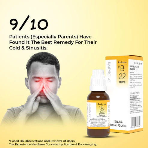 Bakson B22 Sinus Drops (30ml) For sinusitis, congestion, headache, Sneezing, blocked nose, cheek pain