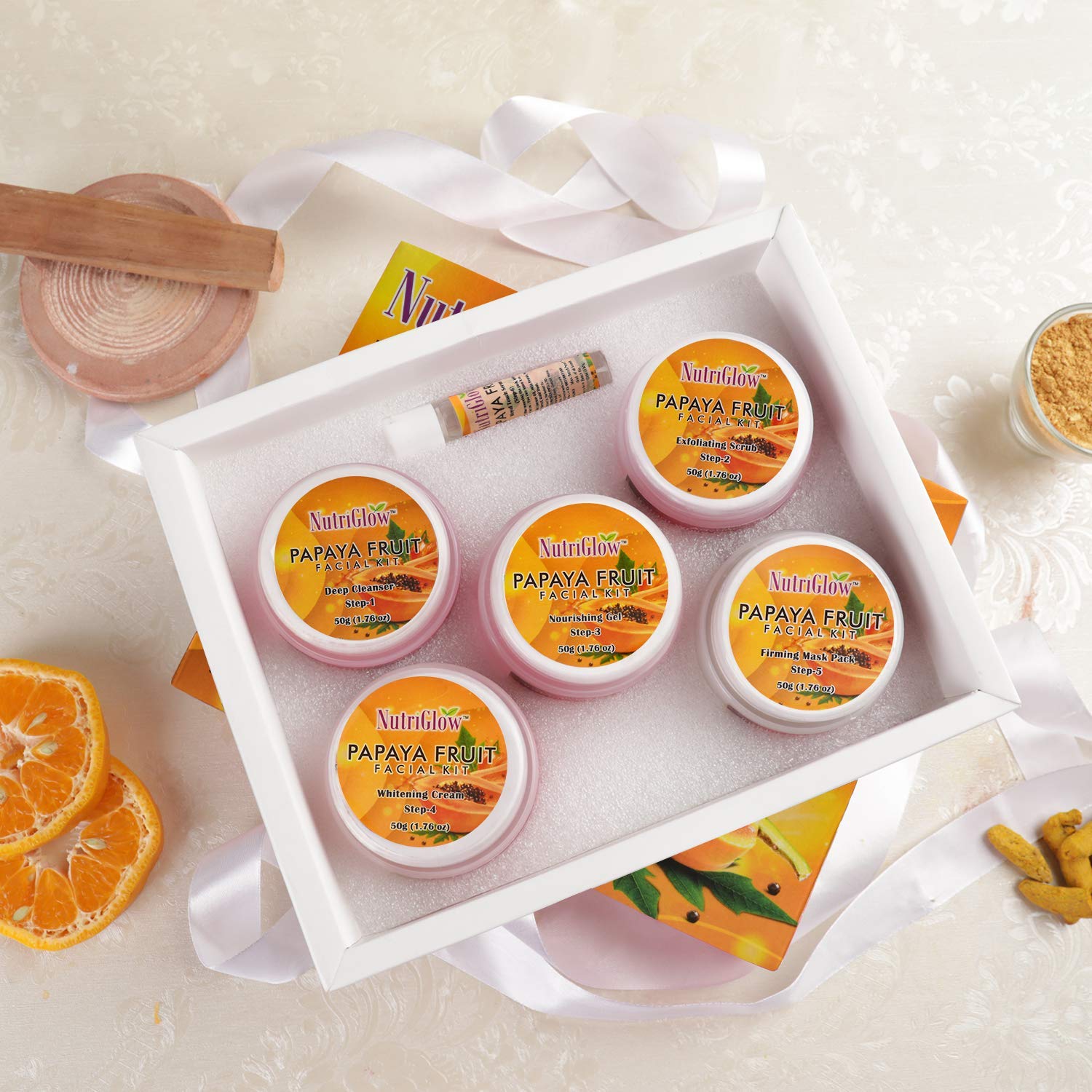 NutriGlow Papaya Facial Kit 250gm + 10ml for Blemish Free, Glowing and Fairer Skin, Hydrated & Brightening Fresh Looking Skin