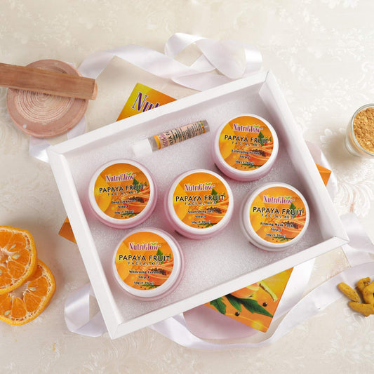 NutriGlow Papaya Facial Kit 250gm + 10ml for Blemish Free, Glowing and Fairer Skin, Hydrated & Brightening Fresh Looking Skin