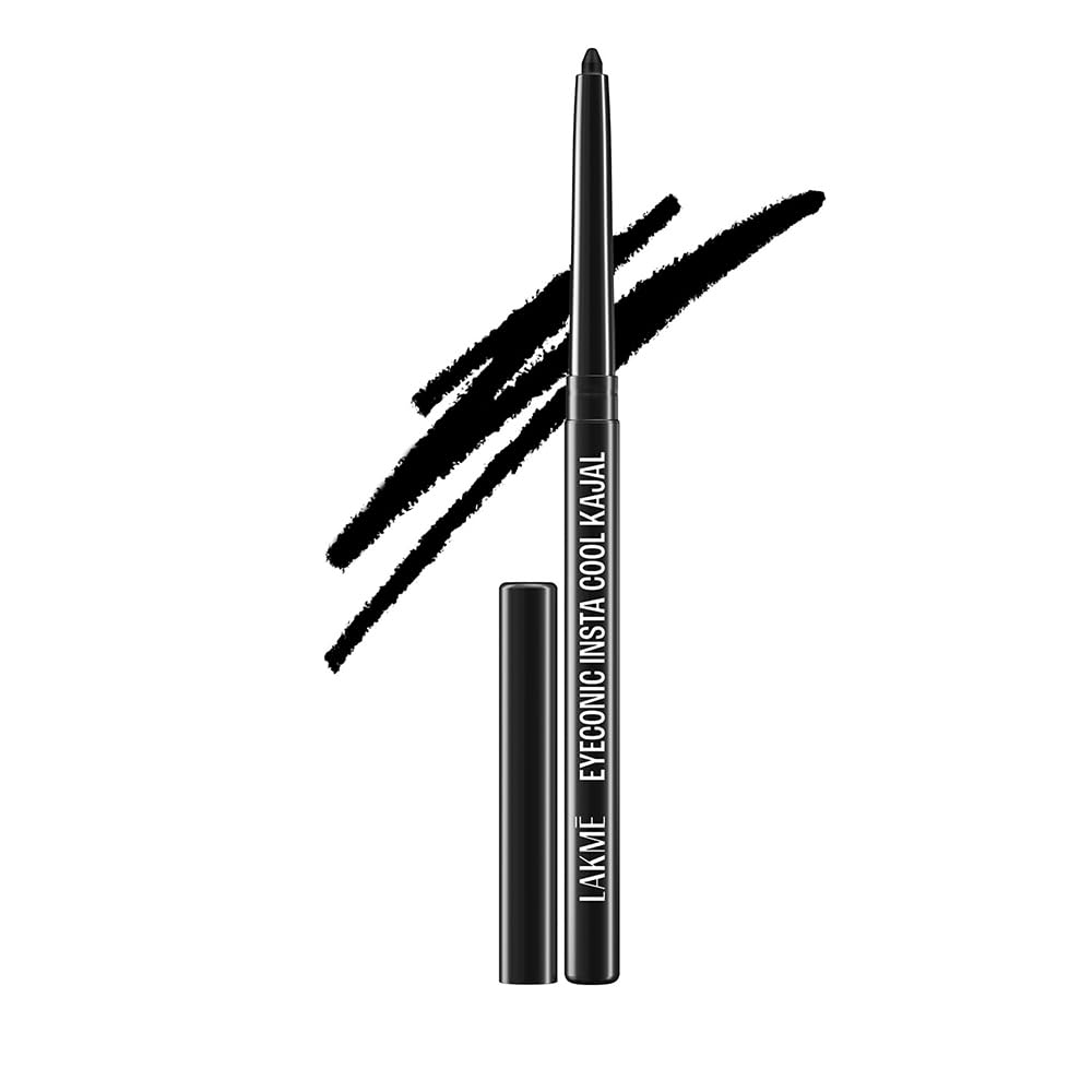 Lakme Eyeconic Insta Cool Kajal|| Black|| Cooling Kohl Liner with Cucumber|| Twist Up Pencil - Waterproof|| Smudge Proof & Long Lasting Eye Makeup|| 0.35 g