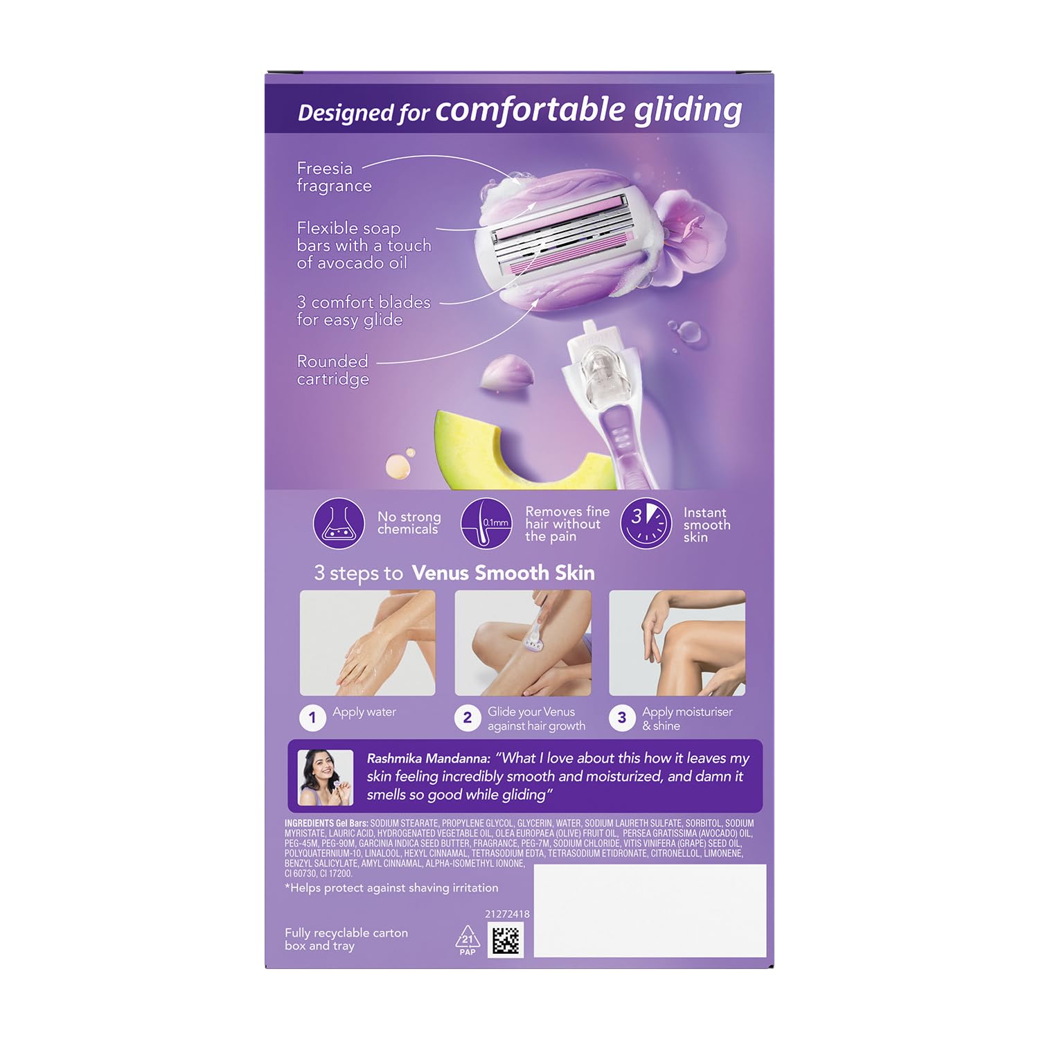 Gillette Venus Comfortglide Hair Removal Razor for Women with Avocado Oils & Body Butter, Freesia Scent