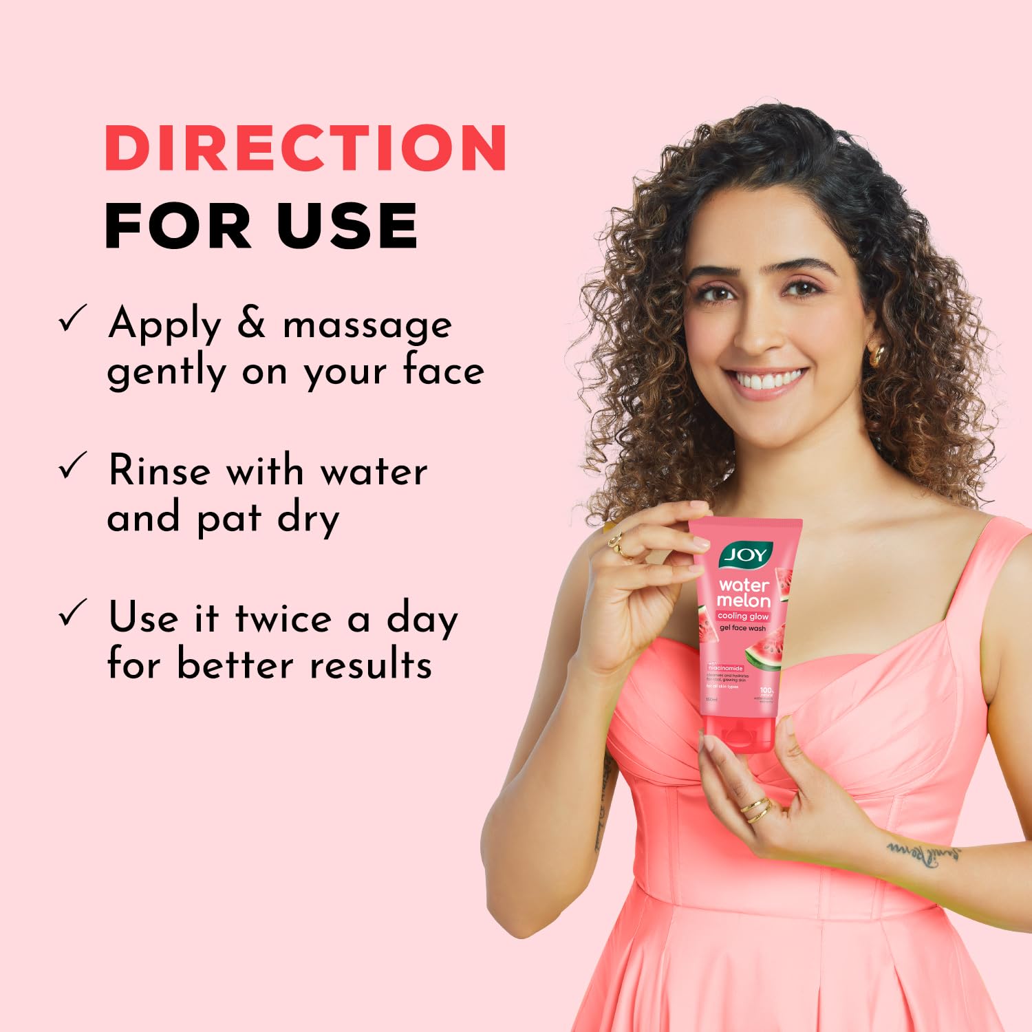 Joy Watermelon Cooling Glow Gel Face Wash with Niacinamide & Glycerine | Hydrating Daily Facial Cleanser for Glowing Skin | Removes Dirt, Oil & Impurities | For All Skin Types | 150ml