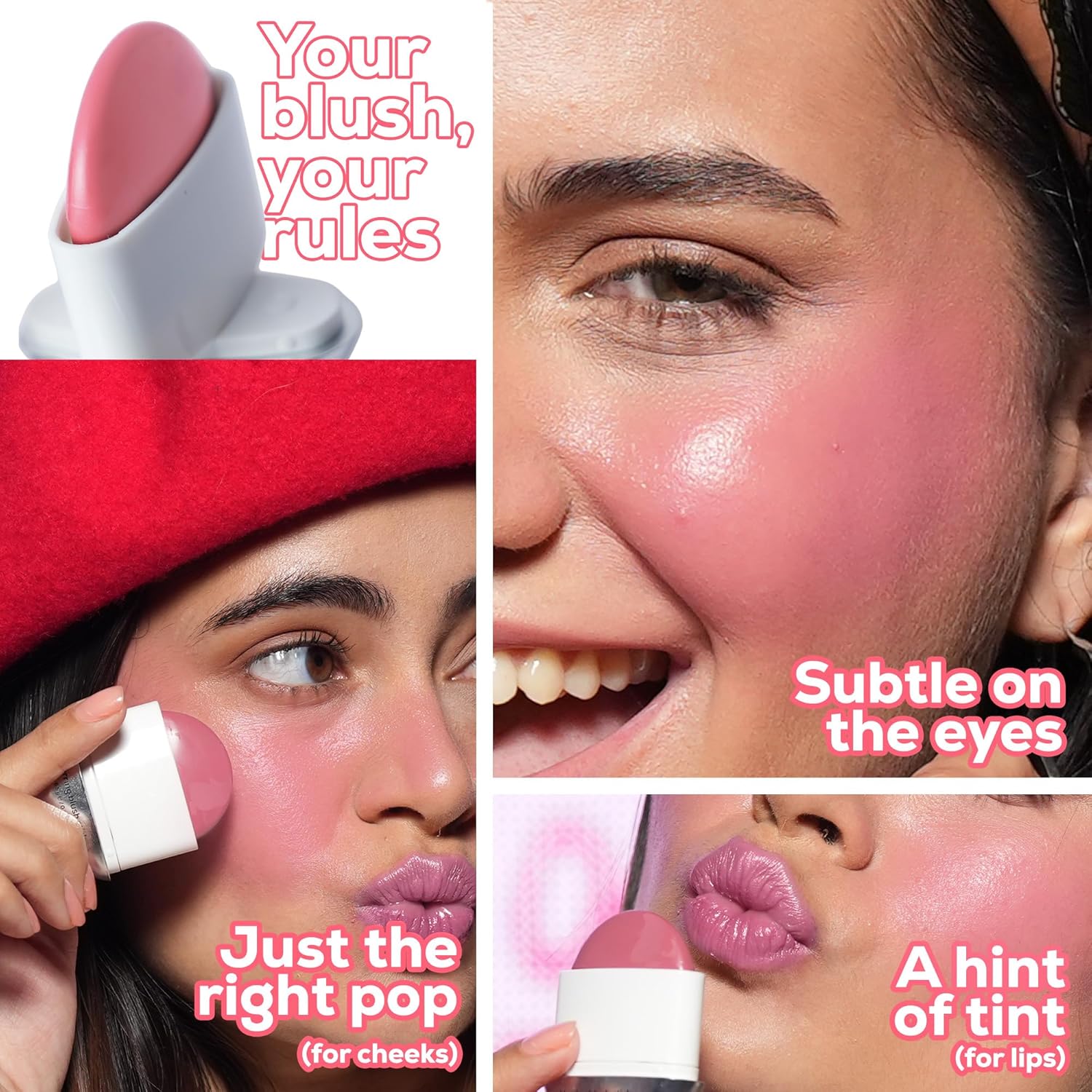 RENEE Blushie Blurring Blush Stick | Buildable Formula With Soft-Focus Matte Finish | Lightweight, Long-Lasting, Easily Blendable | With Hyaluronic Acid, Peptides & Vitamin E- Bubble Gum | 6.5g