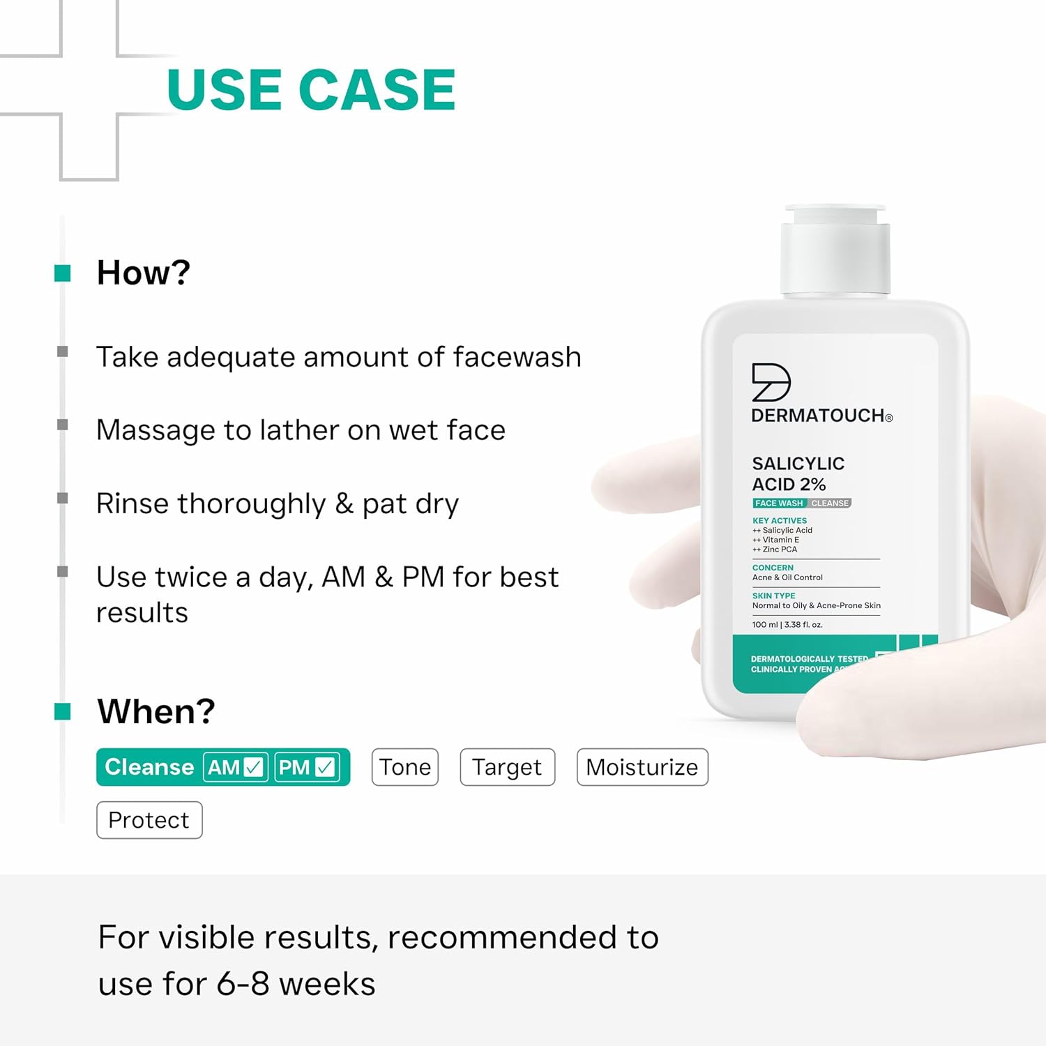 DERMATOUCH Salicylic Acid 2% Face Wash | For Acne & Oil Control | For Normal to Oily and Acne-Prone Skin | Dermatologist Tested | For Men & Women | 100ml