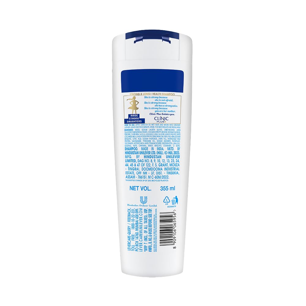 Clinic Plus Strong & Long Shampoo 355Ml, With Milk Proteins & Multivitamins For Healthy And Long Hair - Strengthening Shampoo For Hair Growth